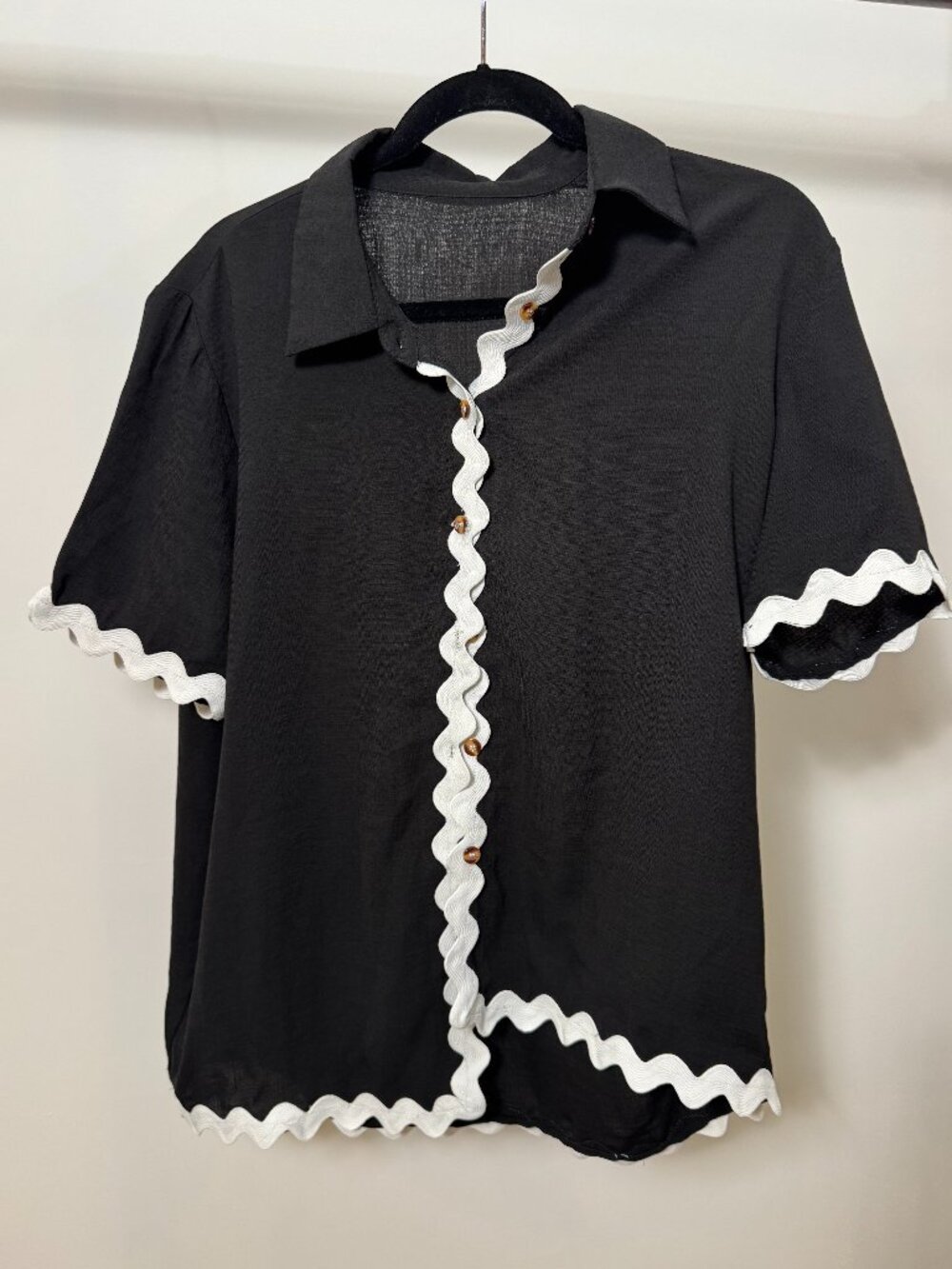 Black White Short Sleeve Shirt Shorts Set